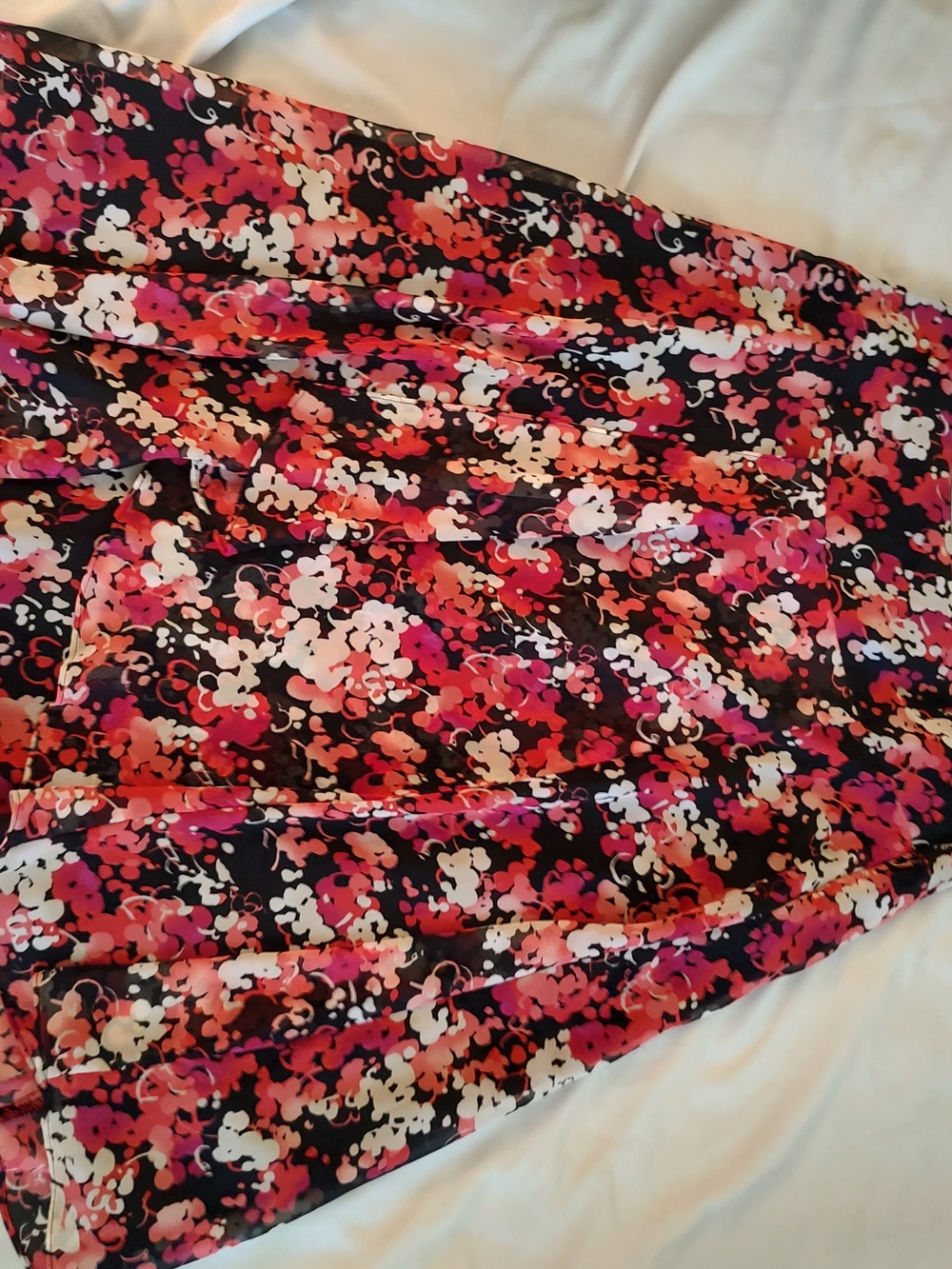 East 5th Black Mini Skirt with Pink and Coral Floral Print